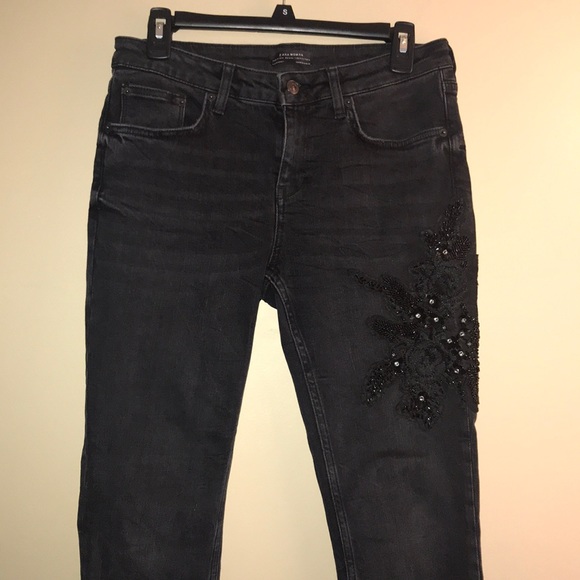 Zara Black Embellished High Waist Jeans - Picture 5 of 8